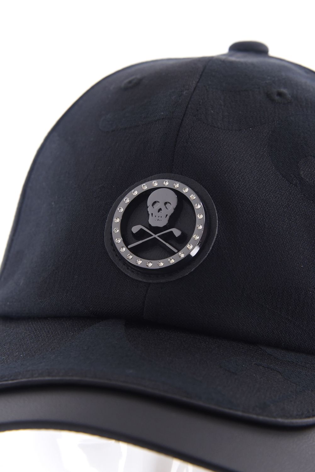 【26SS】 GAUGE CAMO LEATHER TRIM CAP / カモフラージュパターン 異素材切り替え メタルプレート ベースボールキャップ (ブラック)