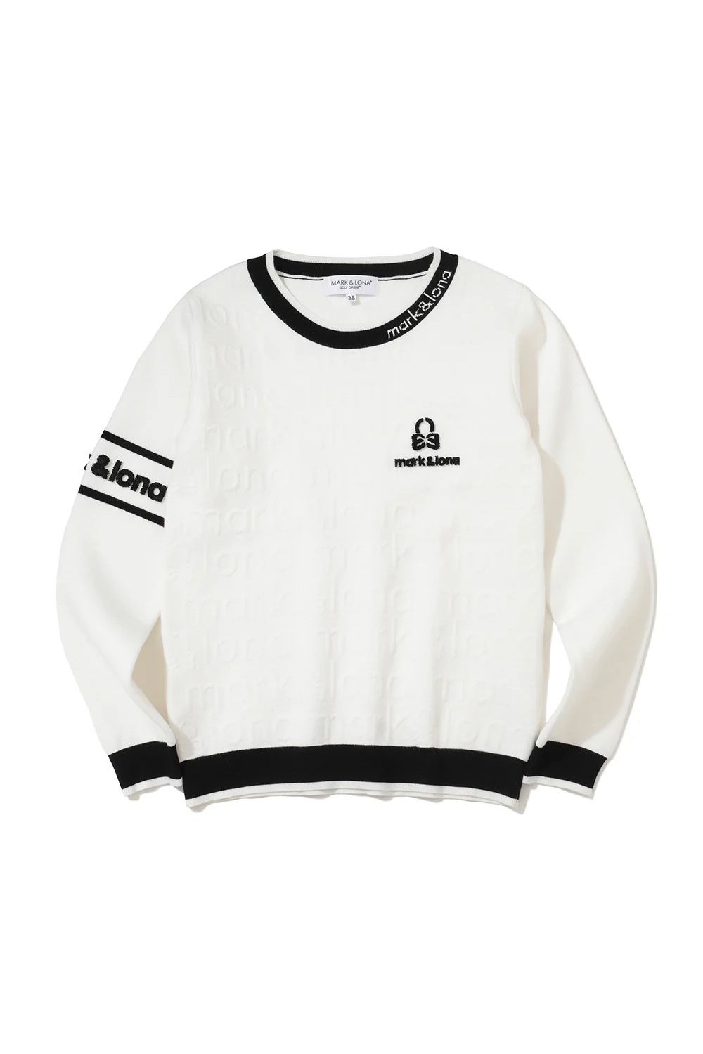 【26SS】【レディース】 MERIDIAN EMBOSS LOGO KNIT / バイカラー エンボス風ロゴジャカード ニットプルオーバー (ホワイト)