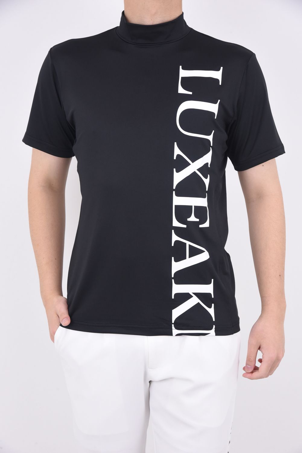VERTICAL LOGO MOCK NECK T-SHIRTS / バーチカルロゴ モックネック Tシャツ (ブラック/ホワイト)