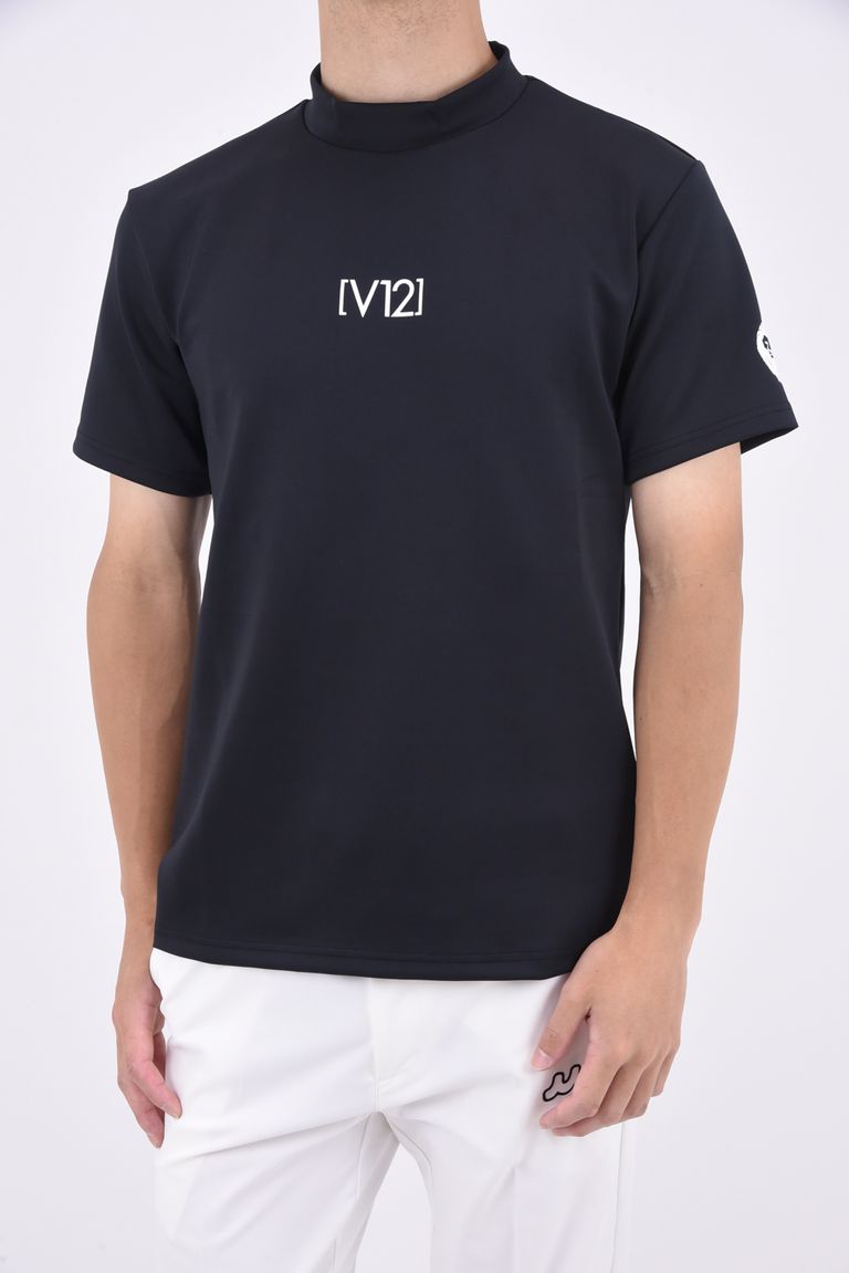 V12 - TONE MOCK / バックロゴ 半袖 モックネックTシャツ ブラック 