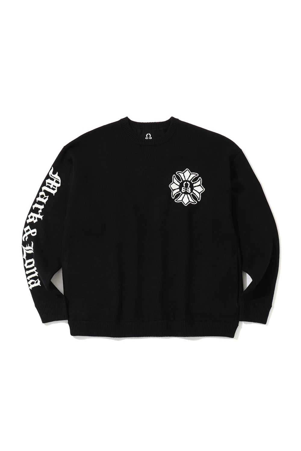 【26AW】 OBLIVION KNIT PULLOVER / CREST SKULLモチーフ サイドロゴ クルーネックニット (ブラック)