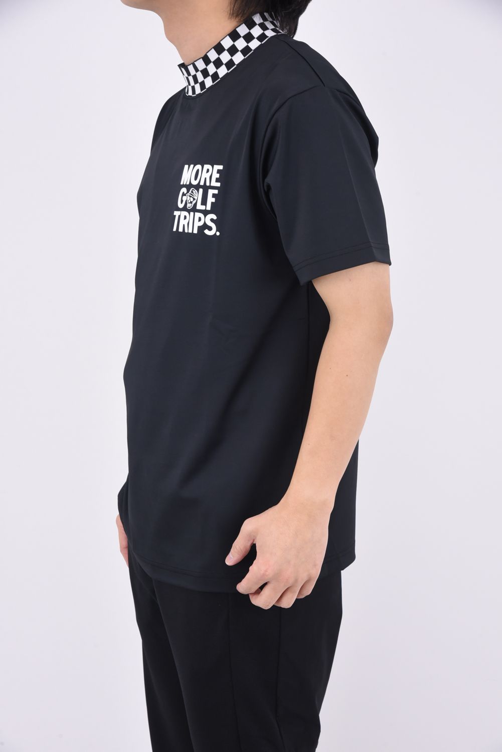 【25SS】 MORE TRIP CHECKER RIB MOCK TEE / モアトリップ プリント モックネック (ブラック)