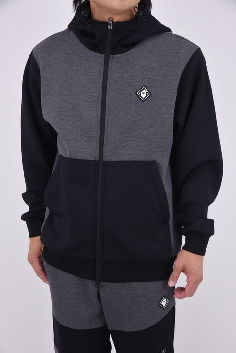 【25AW】 SW HC PARKA / ツートーン 異素材切り替え フルジップパーカー (ブラック)