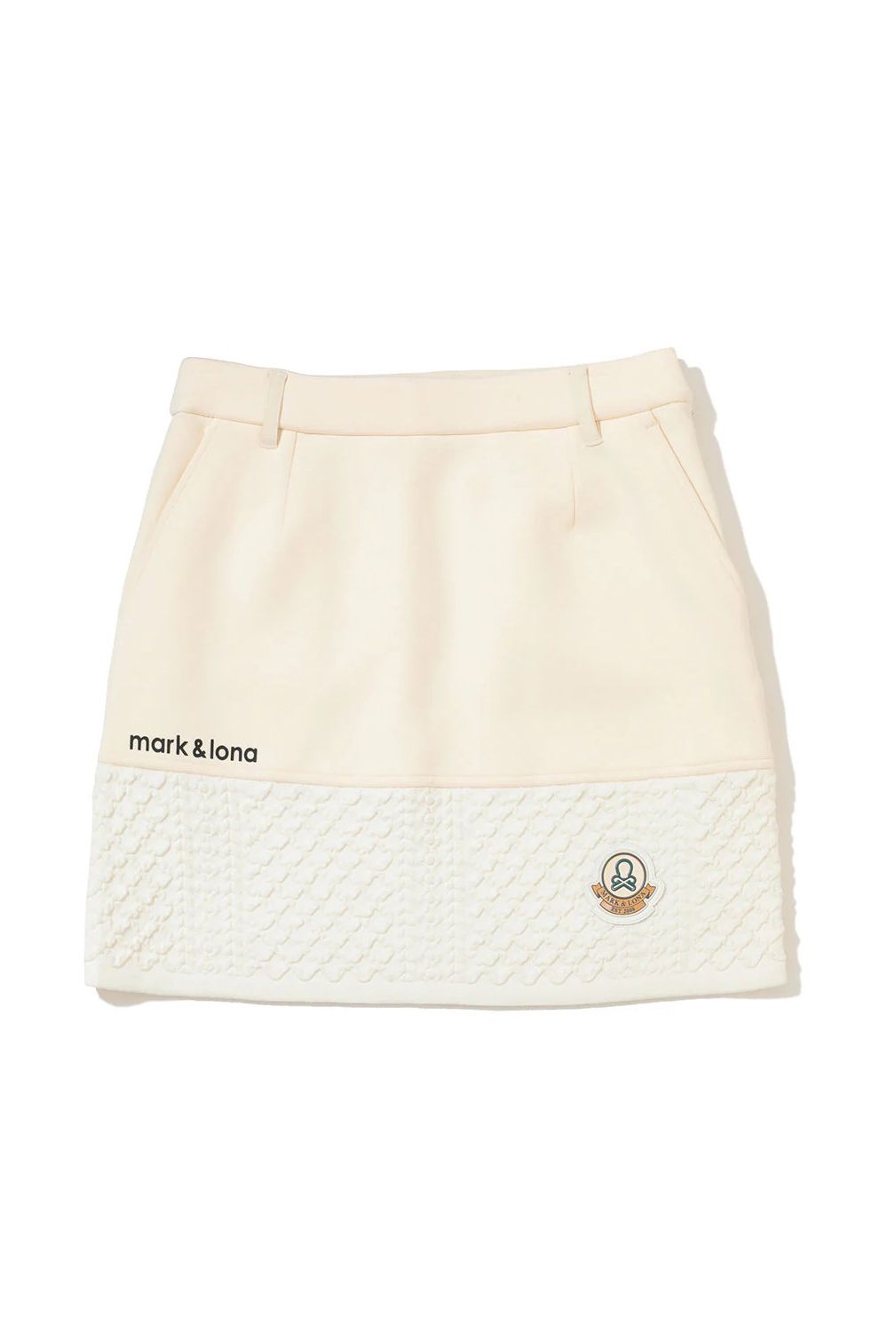 【2025AW】【レディース】 ALIGN HYBRID SKIRT / 異素材切り替え ケーブル編み ハイブリッドスカート (オフホワイト)