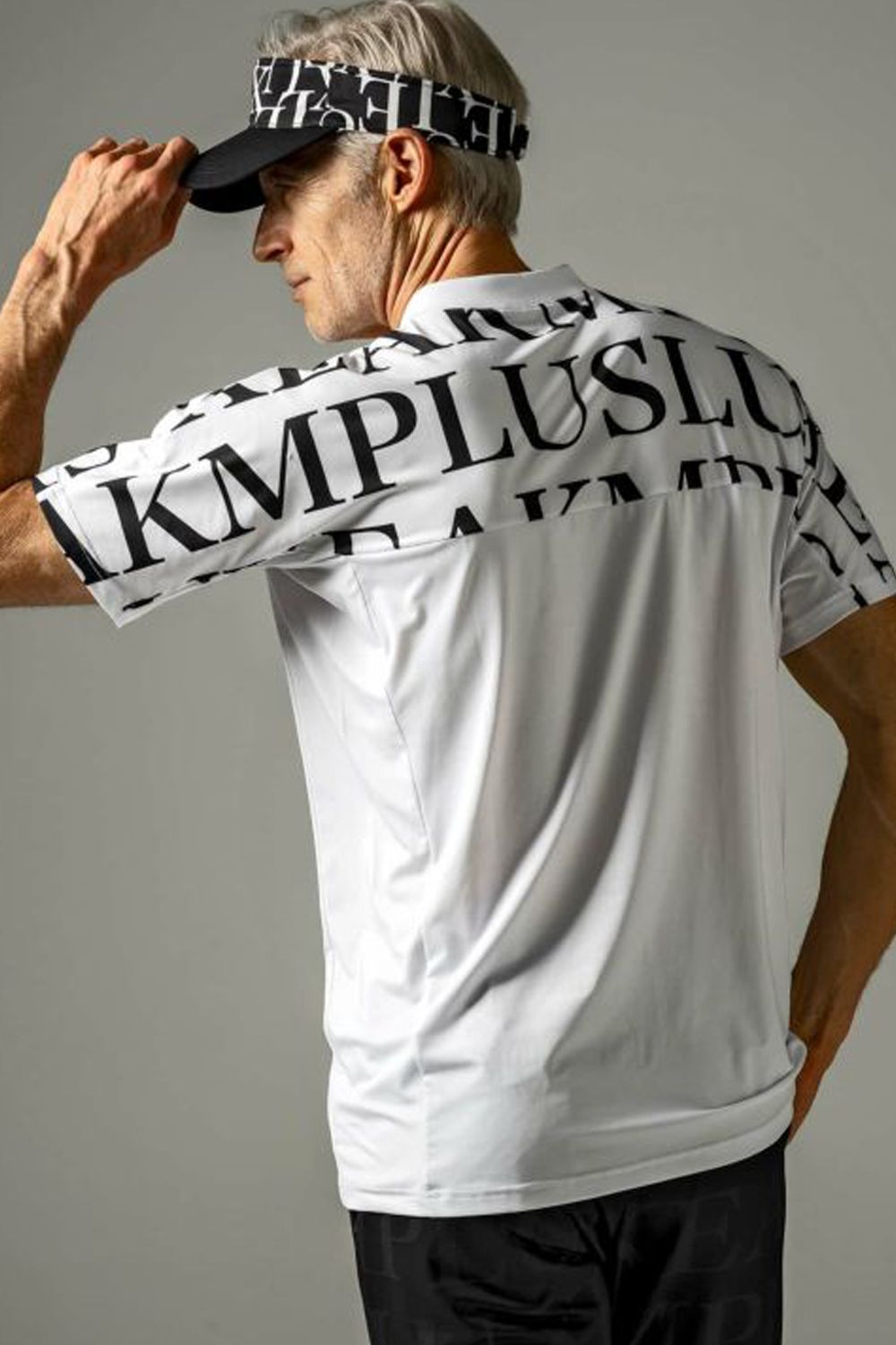 HORIZONTAL PATTERN SHORT COLLAR POLO SHIRTS / ノーカラー 半袖ポロシャツ ホワイト