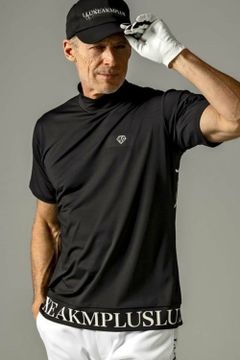 HANDWRITTEN LOGO MOCK NECK T-SHIRTS / カーシヴロゴ 半袖モックネック Tシャツ (ブラック)