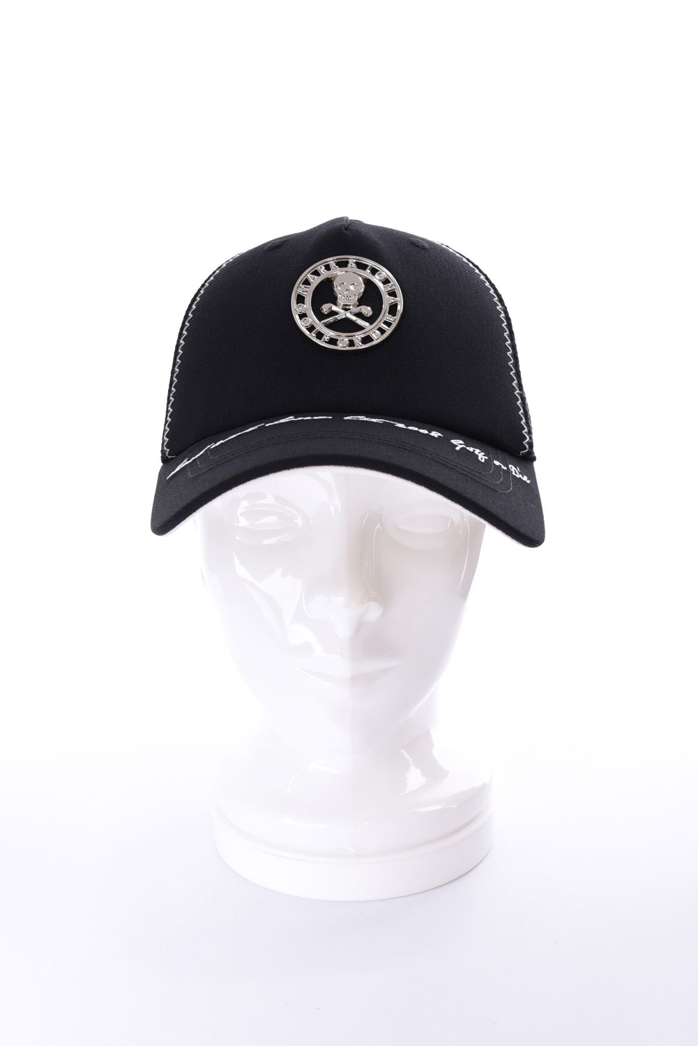 【26AW】 CHROME SKULL MESH CAP / サークルスカルバッジ リネンライク メッシュキャップ (ブラック)