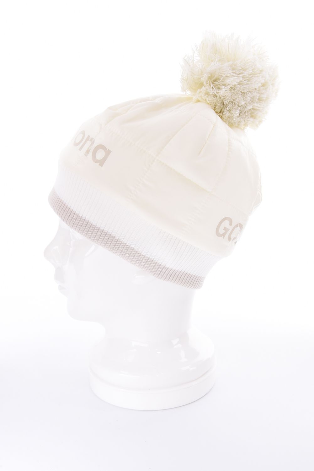 FRAME QUILTED POM CAP / 中綿キルティング リブニット 梵天付きキャップ (ホワイト)