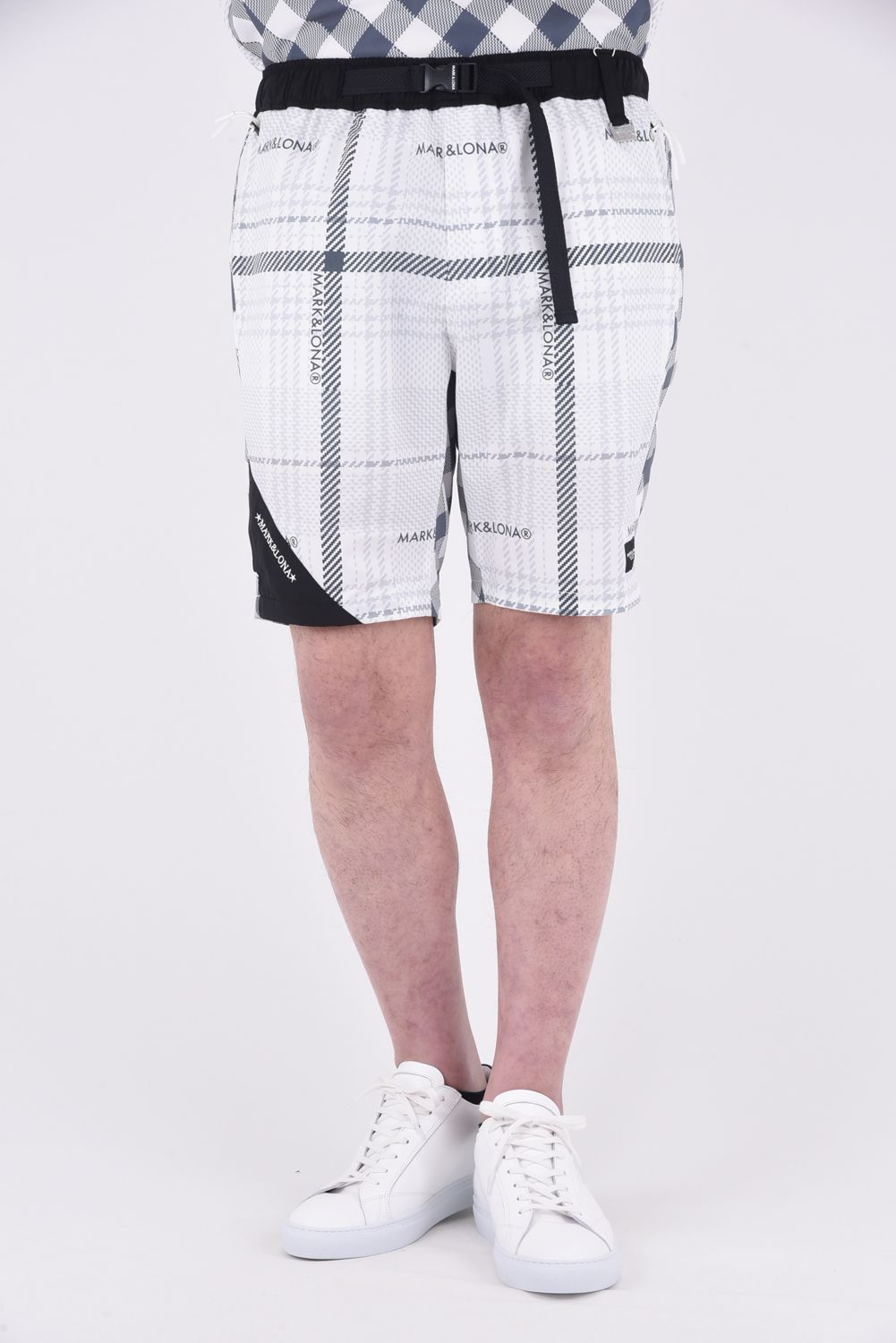BROWN'S DRY TECH SHORTS / ギンガムチェック&タータンチェック 総柄プリント ショートパンツ(ウエストベルト付き) (グレー)