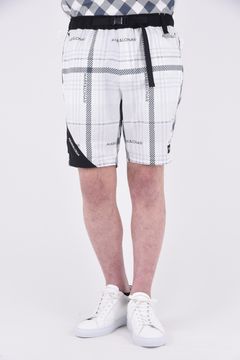 BROWN'S DRY TECH SHORTS / ギンガムチェック&タータンチェック 総柄プリント ショートパンツ(ウエストベルト付き) (グレー)