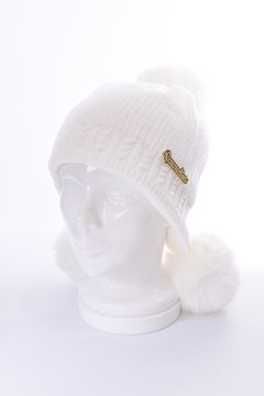 TRIPLE POMPOM KNIT CAP / ブランドロゴ ポンポン ニットキャップ (ホワイト)