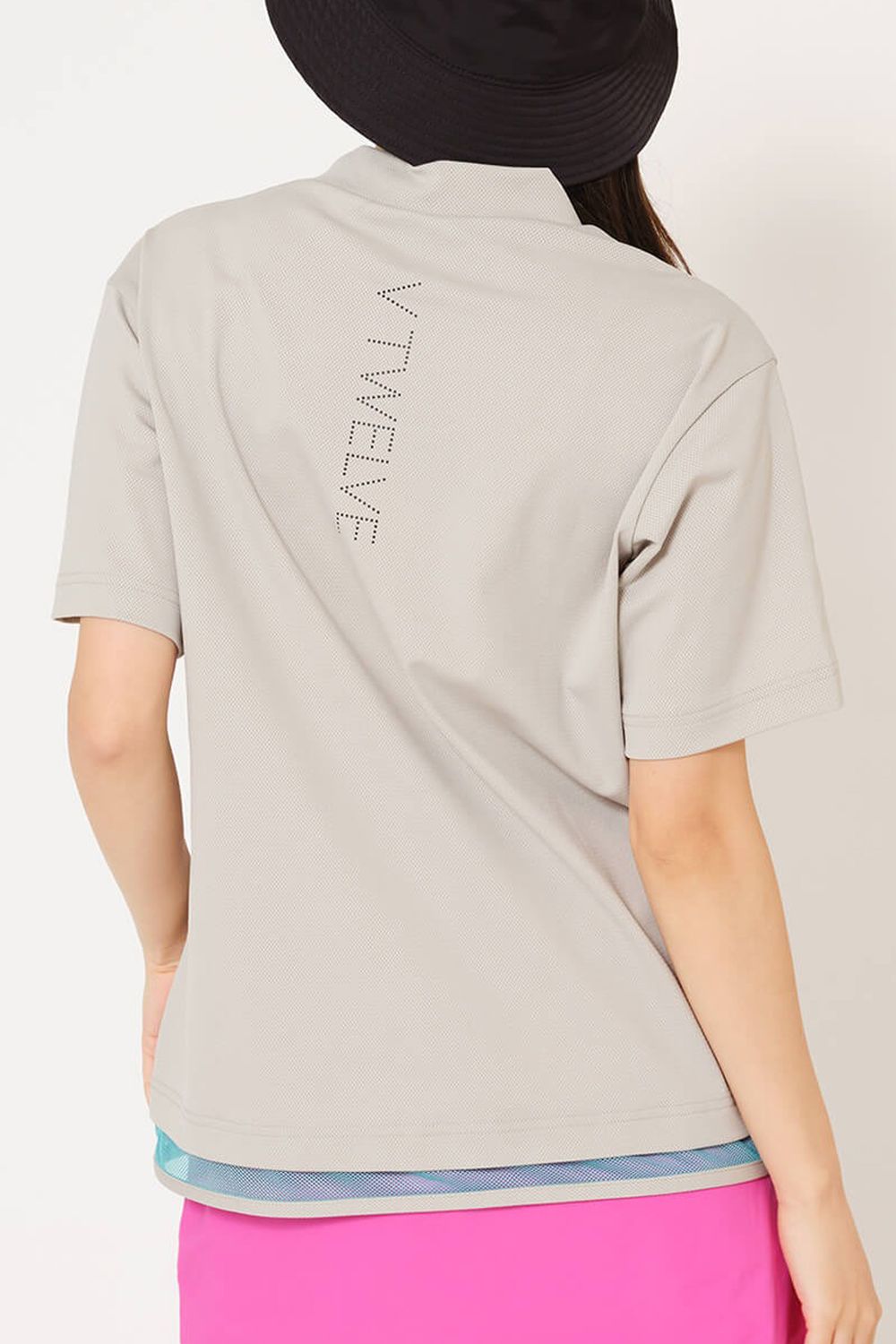 【26SS】【レディース】 SNEAK MOCK / ブランドロゴ ネオンカラーライン モックネックTシャツ (ベージュ)
