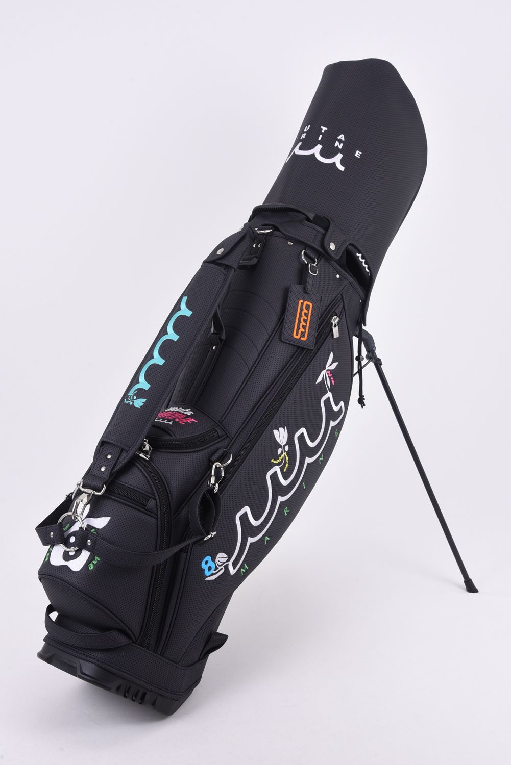 【26SS】【銀行振込・代金引換不可】【返品・交換不可】 CADDY BAG & HEAD COVER / パンチングエシカルレザー フローラルモチーフ刺繍 スタンドタイプ キャディバッグ&ヘッドカバーセット (ブラック)