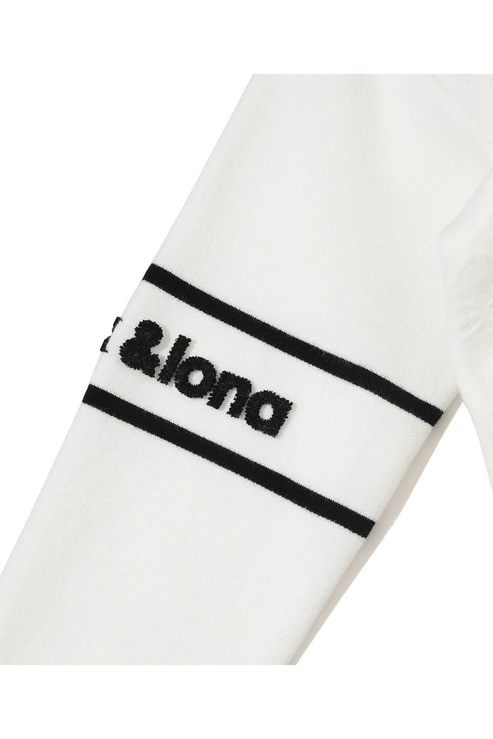 【26SS】【レディース】 MERIDIAN EMBOSS LOGO KNIT / バイカラー エンボス風ロゴジャカード ニットプルオーバー (ホワイト)