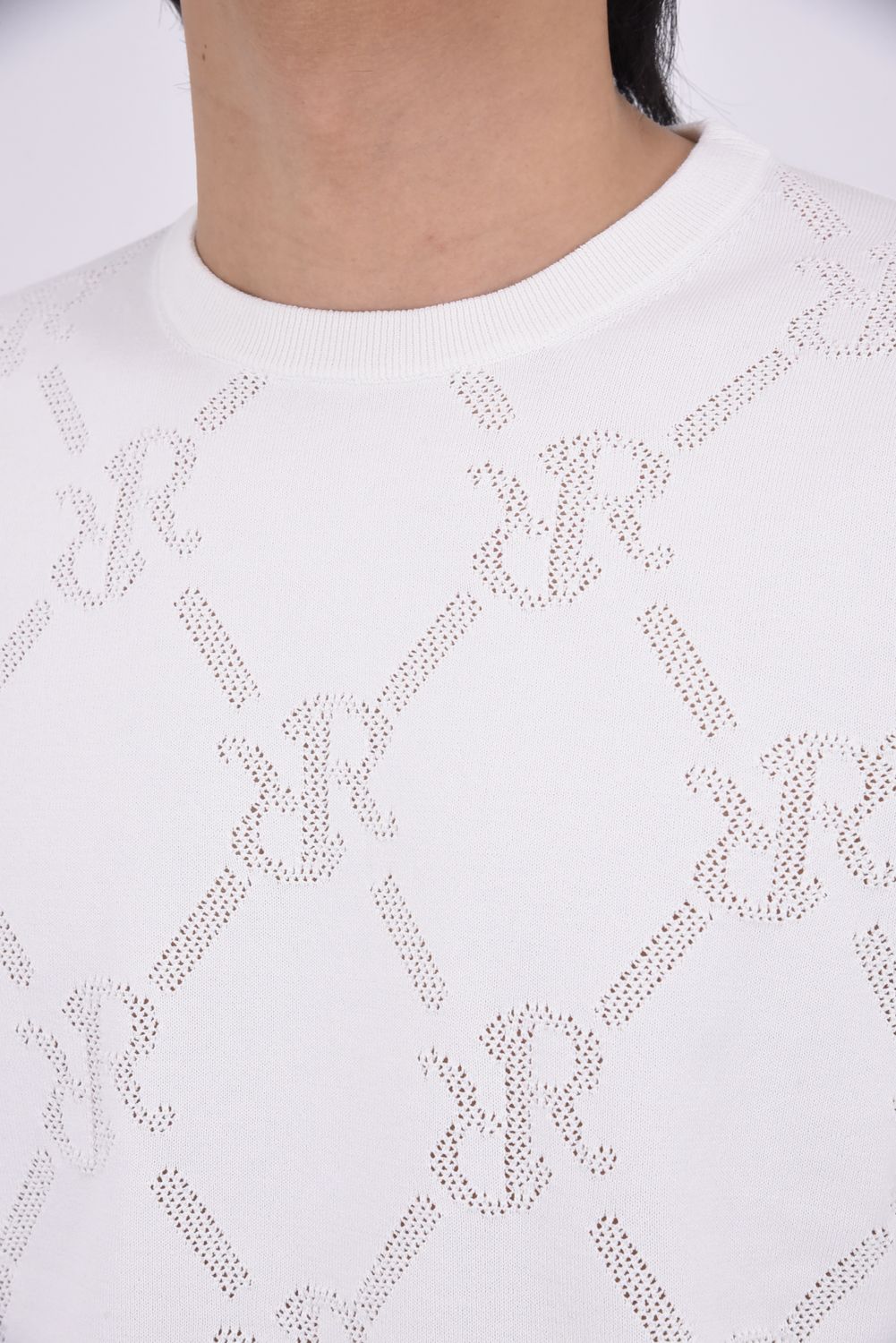 【26SS】 MESH RR LOGO KNIT / メッシュ編み 裾ライン クルーネックニット (ホワイト)*