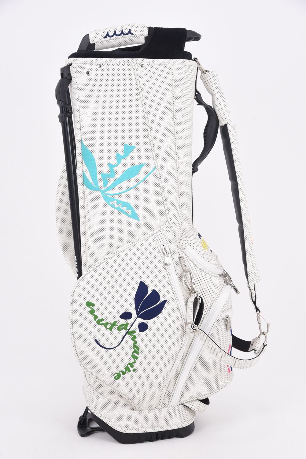【26SS】【銀行振込・代金引換不可】【返品・交換不可】 CADDY BAG & HEAD COVER / パンチングエシカルレザー フローラルモチーフ刺繍 スタンドタイプ キャディバッグ&ヘッドカバーセット (ホワイト)