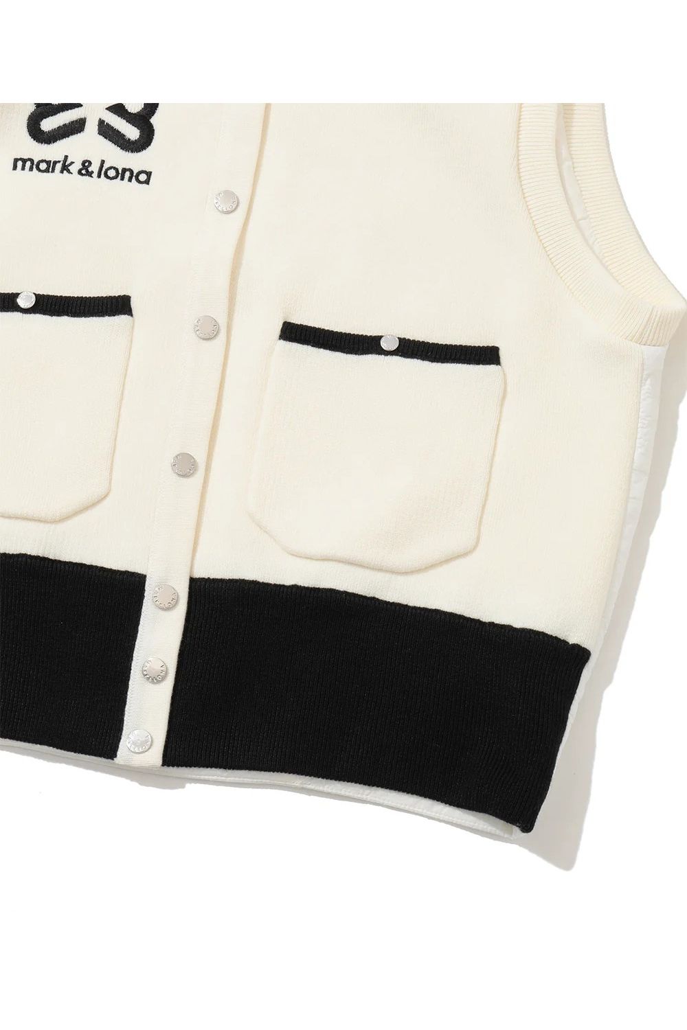 【26AW】【レディース】 OBLIVION QUILTED HYBRID VEST / ウール混ニット&ナイロンキルティング フーデッドベスト (ホワイト)