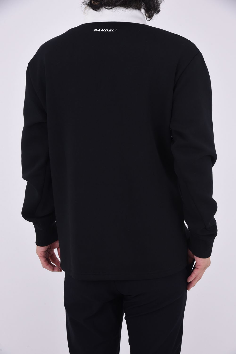 COLOR BLOCK L/S RUGBY POLO / フロントロゴ バイカラー ロングスリーブ ラグビーポロシャツ (ブラック/ホワイト)