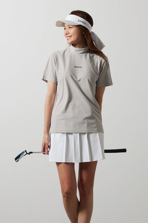 【レディース】 STRAIGHT LOGO S/S MOCK NECK SHIRTS / ブランドロゴ 半袖モックネックTシャツ (ベージュ)