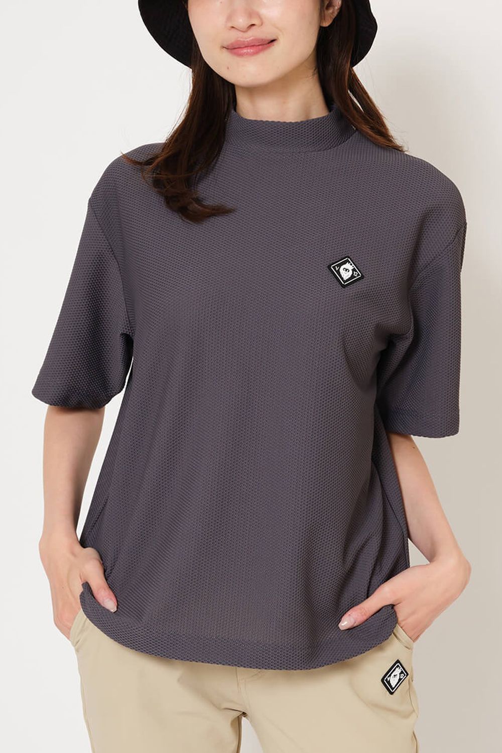 【26SS】【レディース】 AIRY AWA MOCK / ワッフル生地 バックライン モックネックTシャツ (グレー)