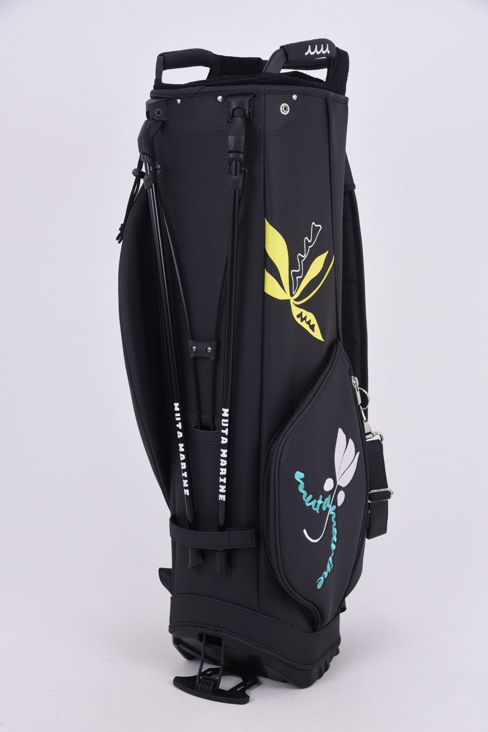 【26SS】【銀行振込・代金引換不可】【返品・交換不可】 CADDY BAG & HEAD COVER / パンチングエシカルレザー フローラルモチーフ刺繍 スタンドタイプ キャディバッグ&ヘッドカバーセット (ブラック)