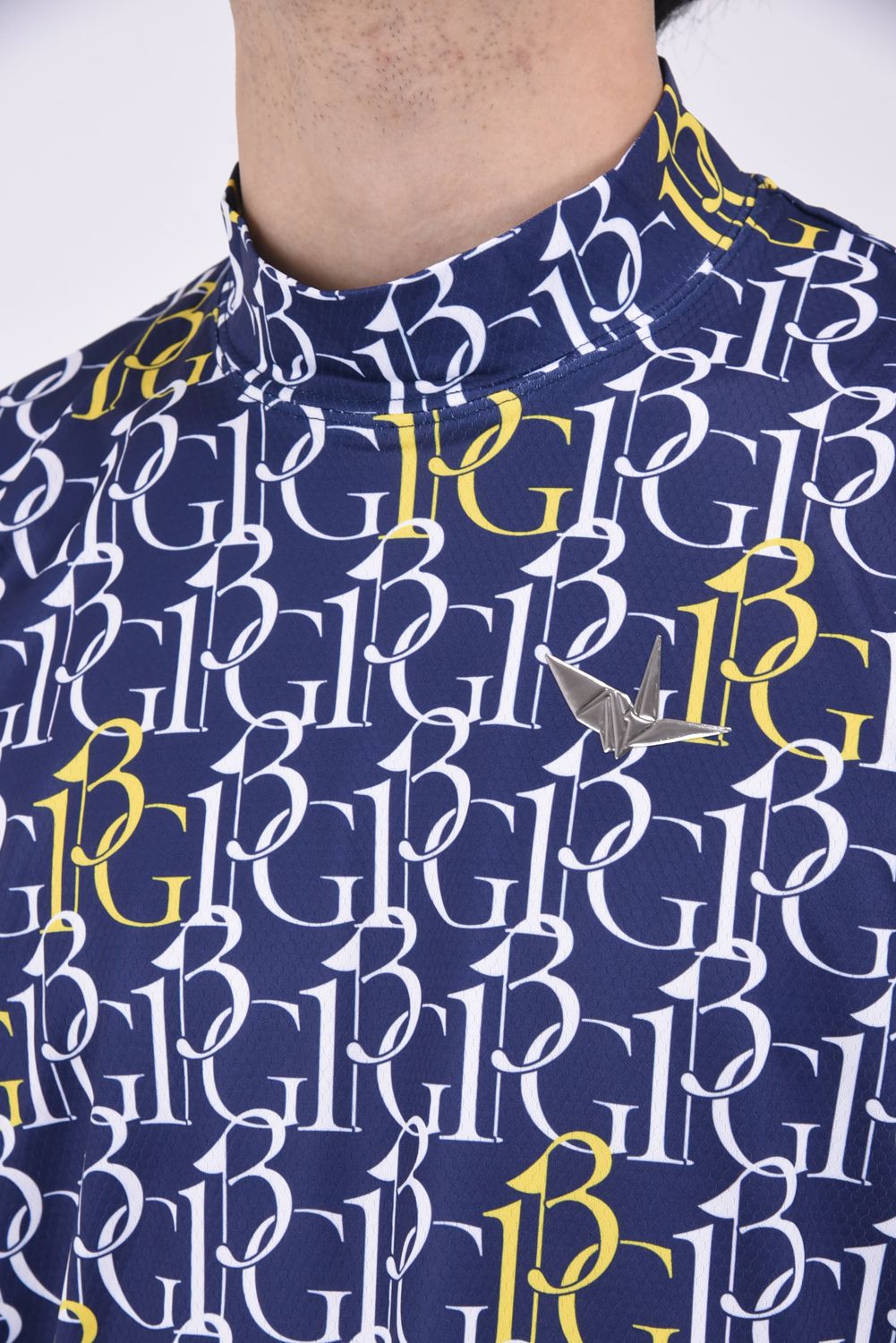 SS MOCK 113G / 113総柄ロゴ 半袖 モックネック Tシャツ (ネイビー)