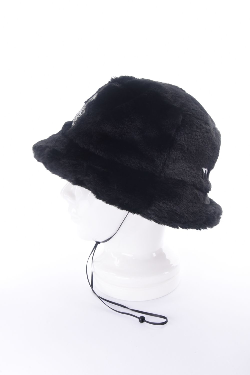 SPECTRA FAUX FUR BUCKET HAT / エコファー ラインストーン スカルワッペン バケットハット (ブラック)