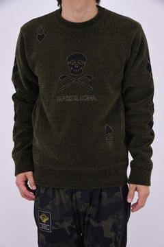 【26AW】 ACE CLUB CHENILLE KNIT / トランプモチーフ モールヤーン クルーネックニット (カーキ)