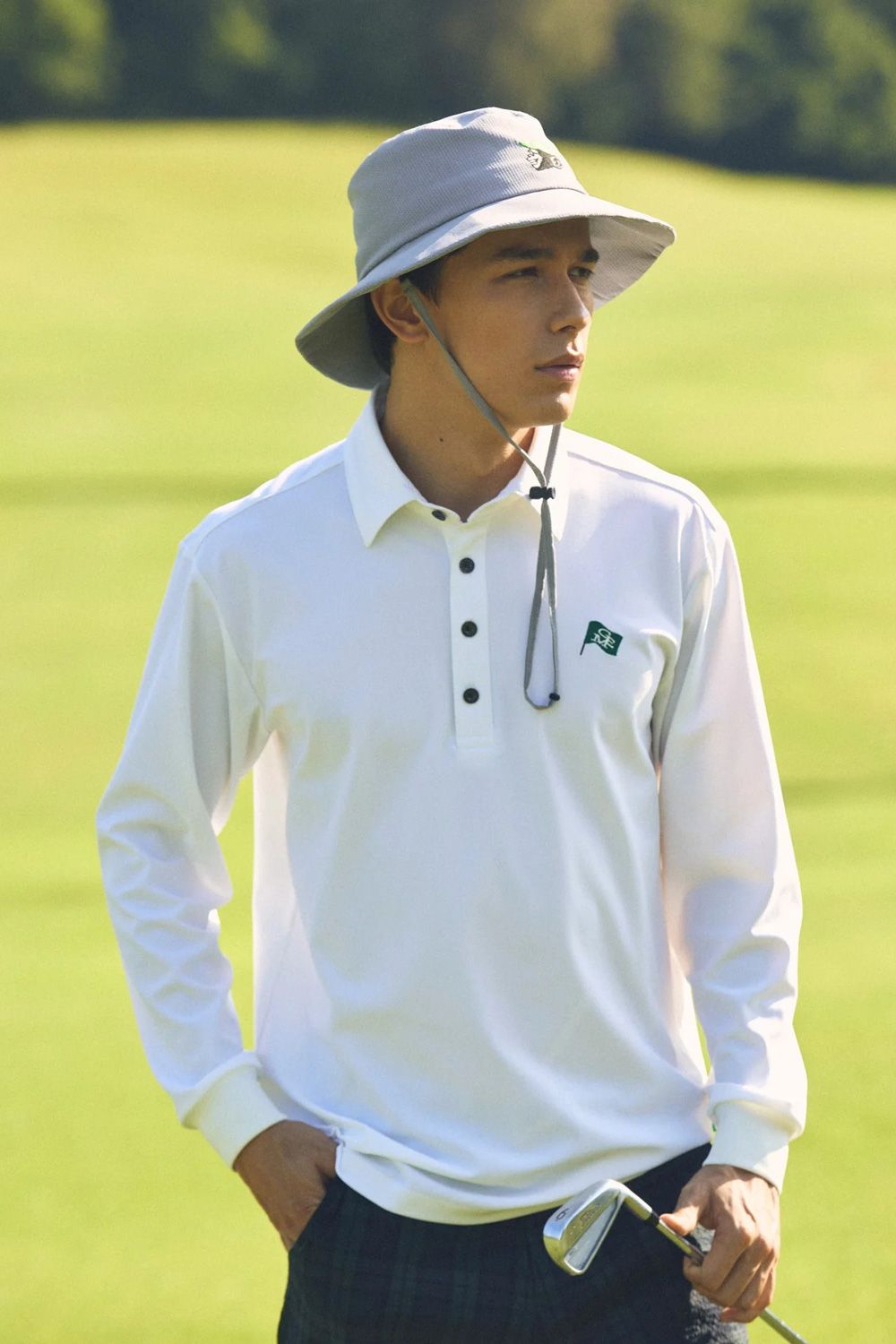 【26AW】 STRETCH KANOKO LONG SLEEVE POLO / ハイゲージカノコ素材 バックプリント 長袖ポロシャツ (ホワイト)