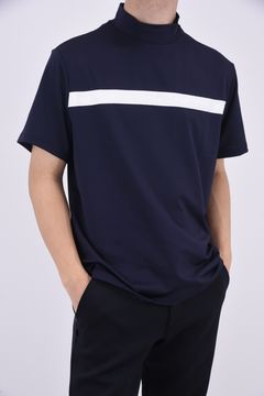 SLEEVE LOGO HIGH NECK RELAXED FIT / スリーブ ロゴ リラックスフィット モックネック (ネイビー)
