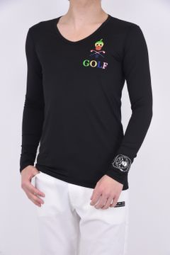 【2022SS 木村拓哉さん着用 VOL.3】GERALD COMPRESSION VEE NECK SHIRTS / リーフスカルプリント Vネック Tシャツ (ブラック)