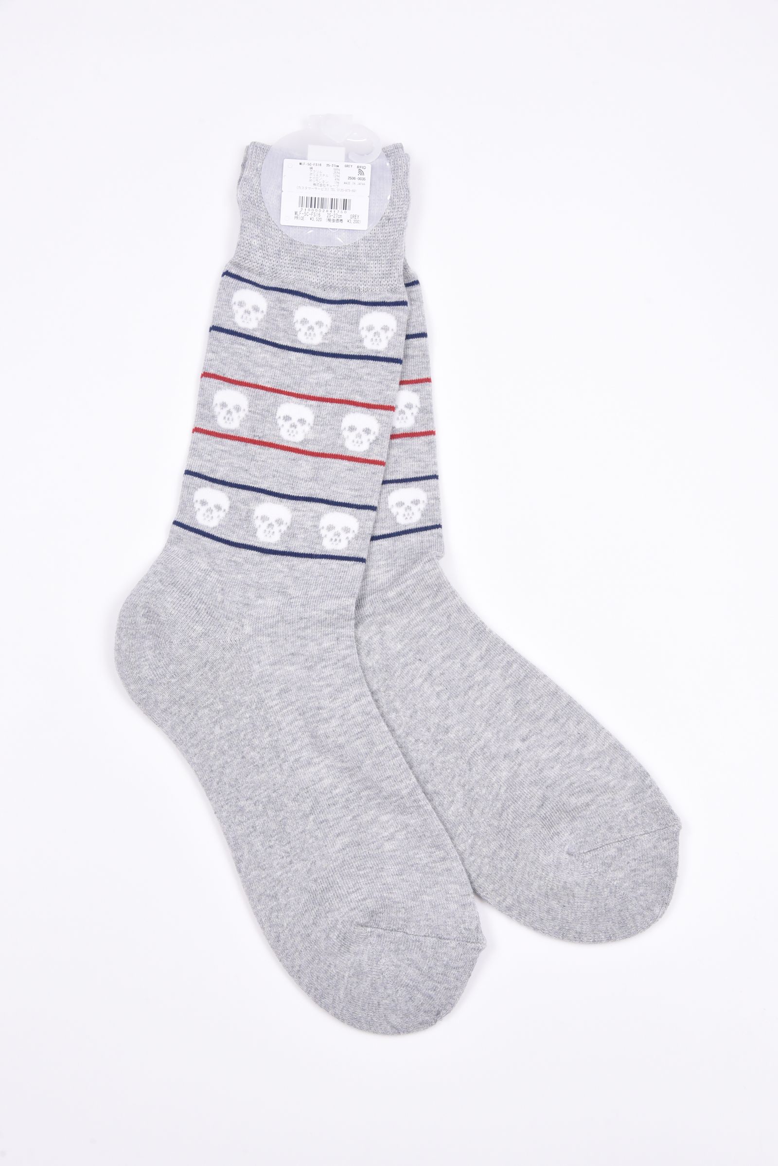 ETERNAL SKULL BORDER SOCKS / スカルジャカード ハイクルーソックス (グレー)