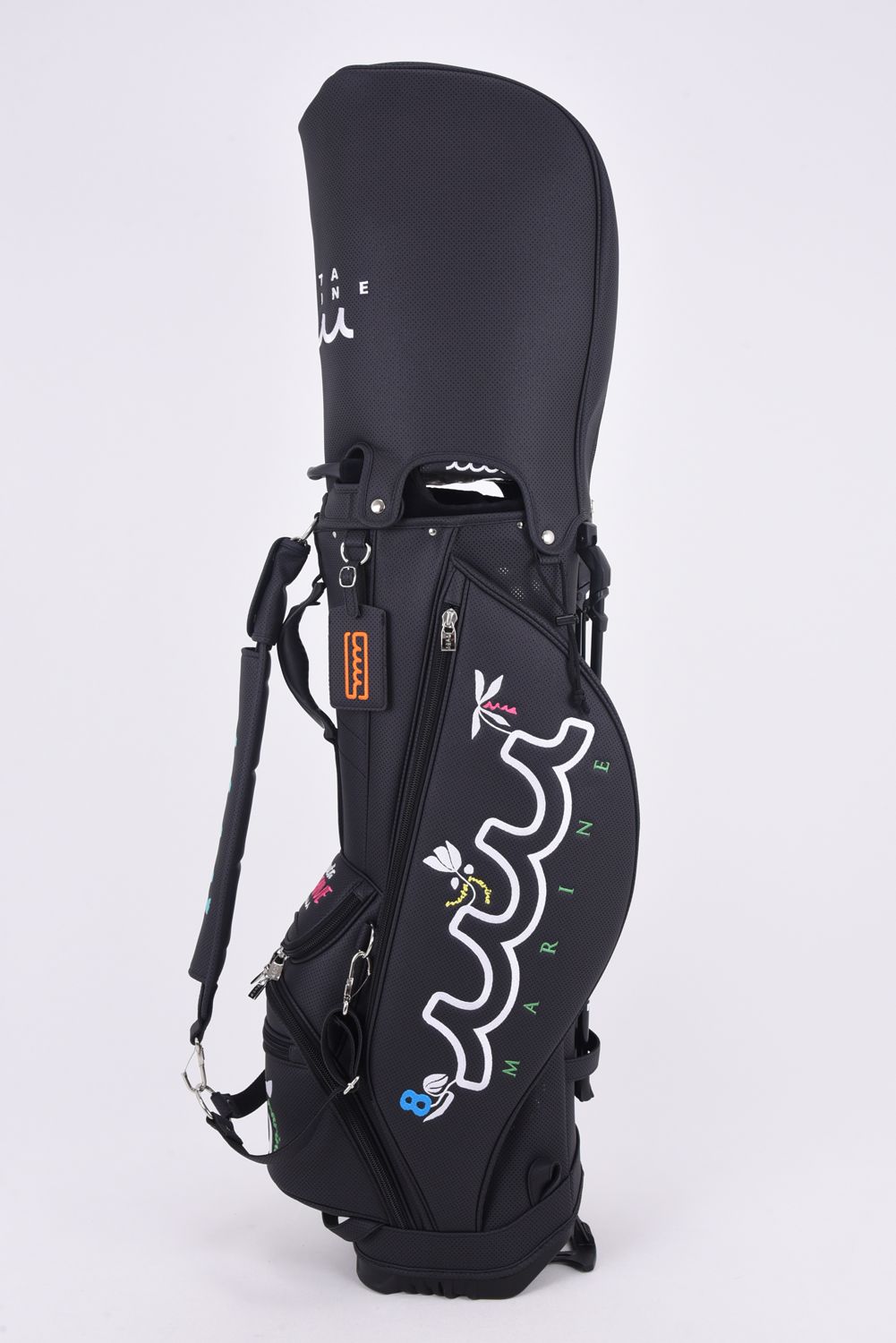 【26SS】【銀行振込・代金引換不可】【返品・交換不可】 CADDY BAG & HEAD COVER / パンチングエシカルレザー フローラルモチーフ刺繍 スタンドタイプ キャディバッグ&ヘッドカバーセット (ブラック)