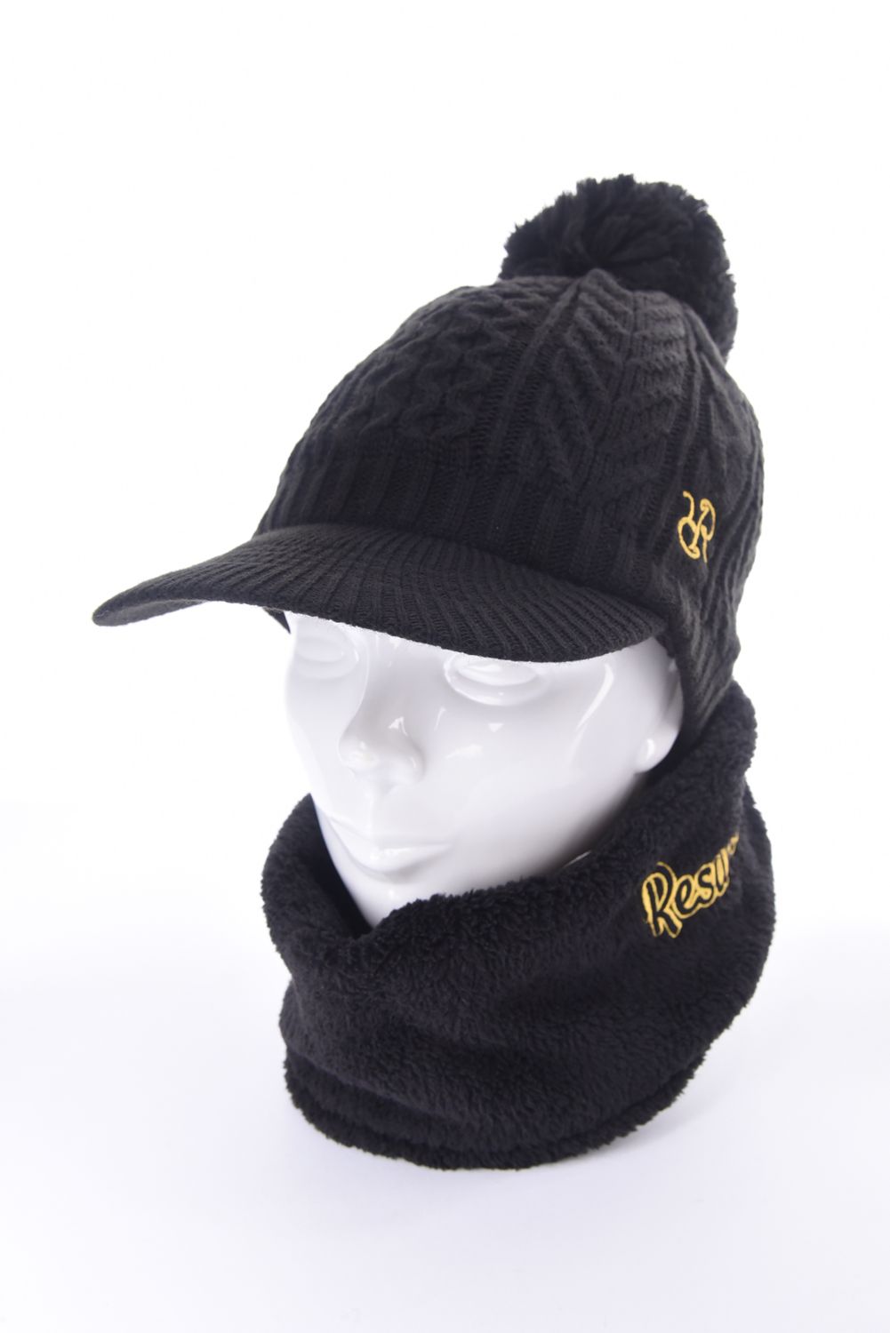 VISOR KNIT CAP / バイザー ニットキャップ（ネックウォーマー付き） (ブラック)