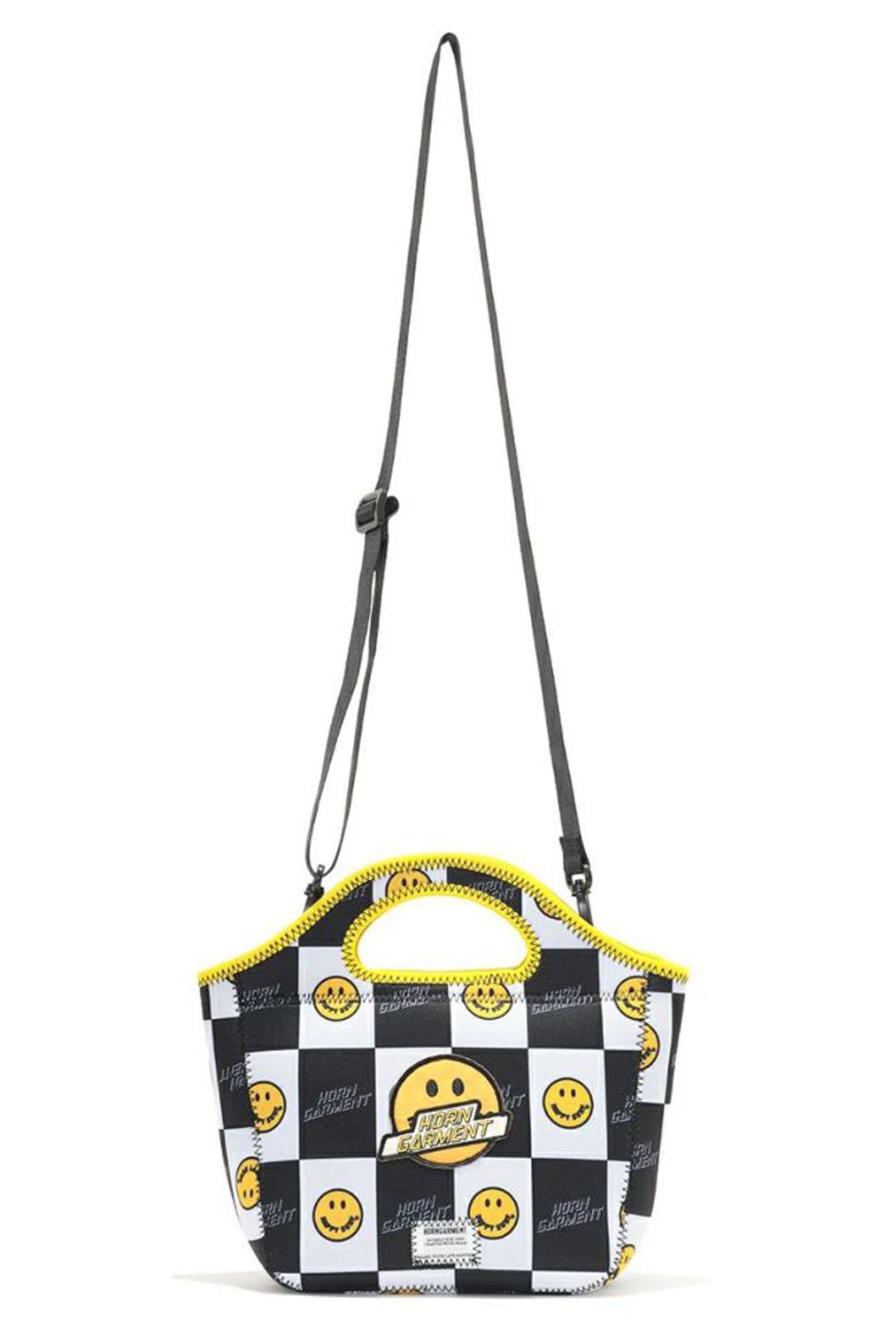 HORN GARMENT - GIMIE MINI TOTE BAG / HAPPY SURFアイコン スケートロゴプリント ミニトートバッグ  ホワイト / ブラック | GOSSIP GOLF