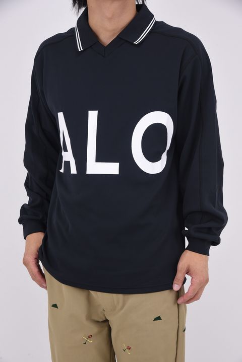 【2025AW】 ʻAlapaina Vneck Polo L/S(Big ALOHA) / ビッグアロハロゴ ロングスリーブ Vネックポロシャツ (ブラック)