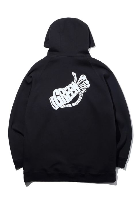 【26AW】 【ユニセックス対応】 COTTON STRETCH HOODIE / ダンボール素材 バックプリント ストレッチフーディ (ブラック)