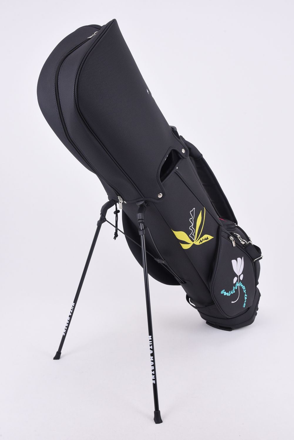【26SS】【銀行振込・代金引換不可】【返品・交換不可】 CADDY BAG & HEAD COVER / パンチングエシカルレザー フローラルモチーフ刺繍 スタンドタイプ キャディバッグ&ヘッドカバーセット (ブラック)
