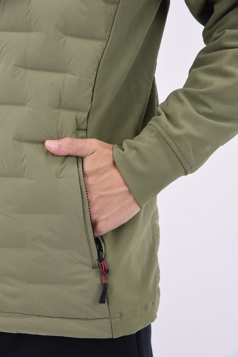 MENS HYBRID DOWN PARKA / ブランドロゴ ハイブリッド ストレッチ ダウンパーカー (アーミーグリーン)