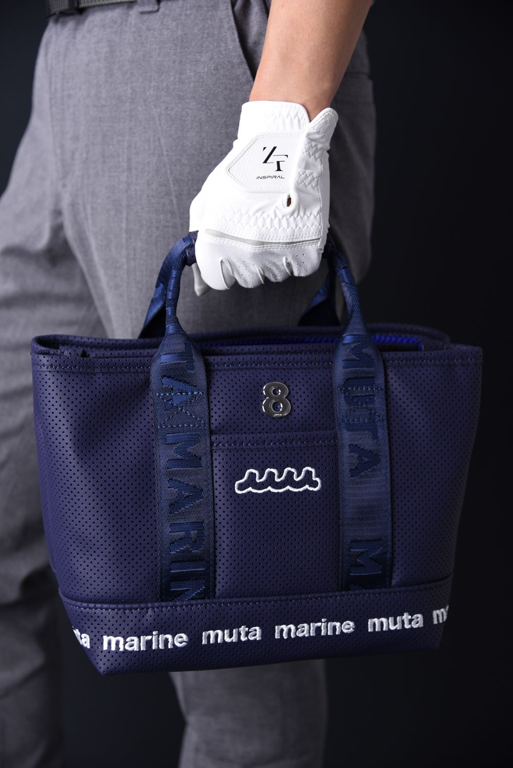 【GOSSIP GOLF別注】 “8” PLATE CONTINUA PARTITION TOTE BAG / 8プレート パンチングエシカルレザー パーテーションバッグ (ネイビー)