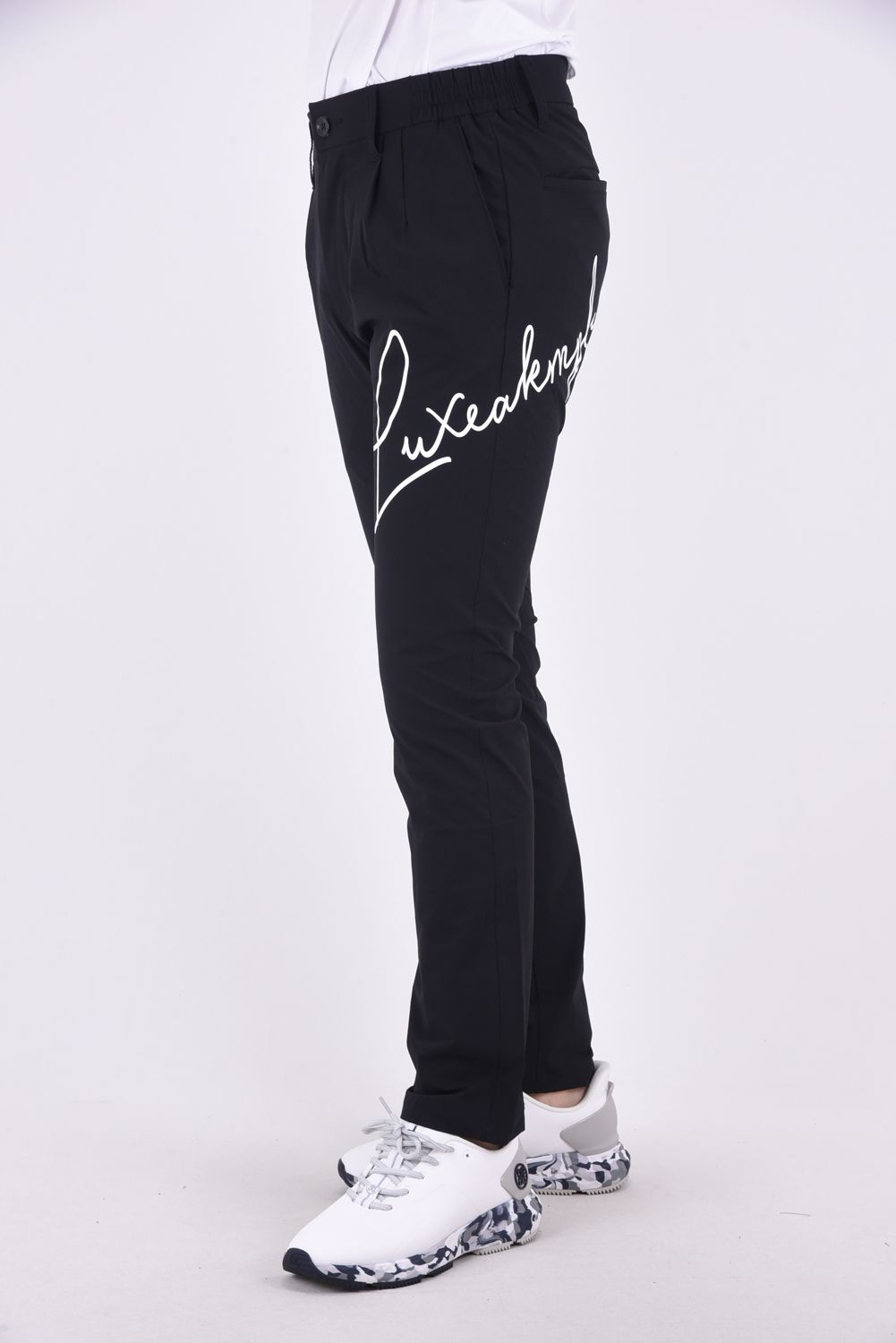 SUPER STRETCH HANDWRITING LOGO PANTS /  カーシヴ ロゴ スーパーストレッチ ロングパンツ ブラック