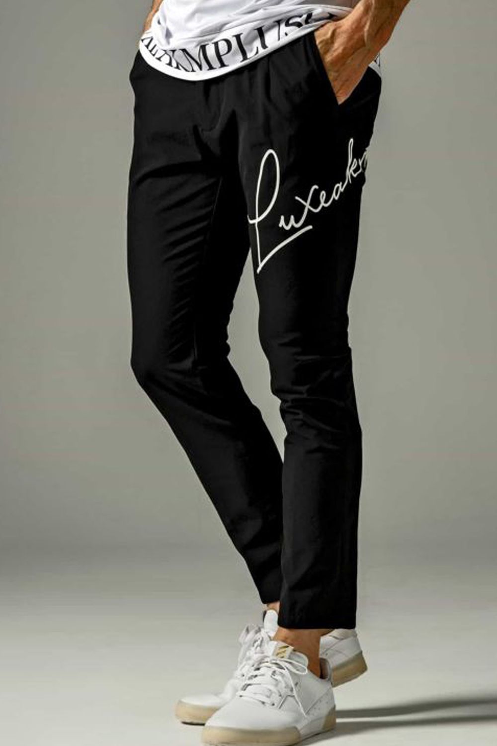 SUPER STRETCH HANDWRITING LOGO PANTS /  カーシヴ ロゴ スーパーストレッチ ロングパンツ ブラック