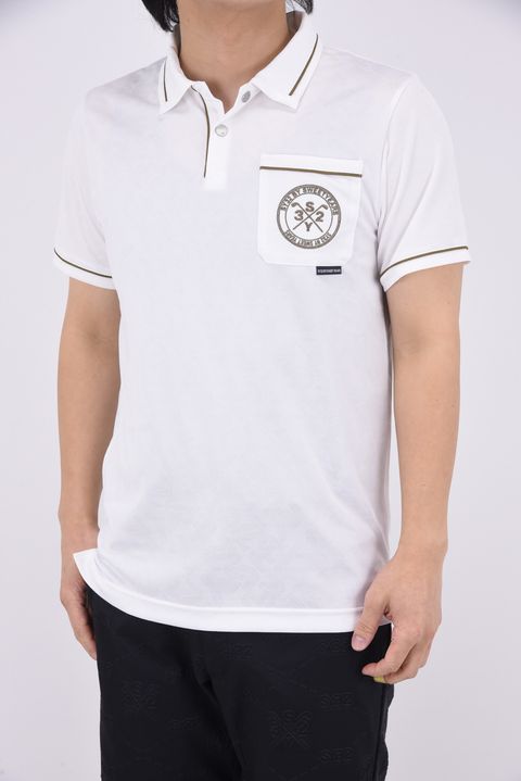 ORIGINAL JQ PIPING POLO / オリジナルジャカード サークルロゴ ポロシャツ (ホワイト)