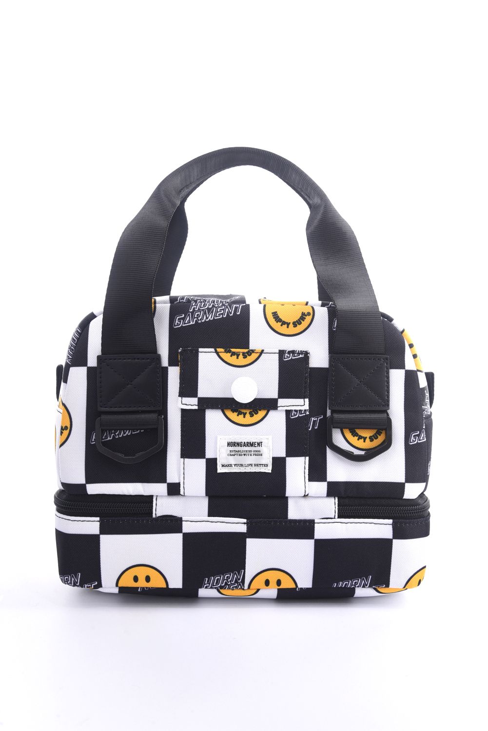 GIMIE SPLIT BAG / HAPPY SURFアイコン スケートロゴプリント カートポーチ ホワイト / ブラック