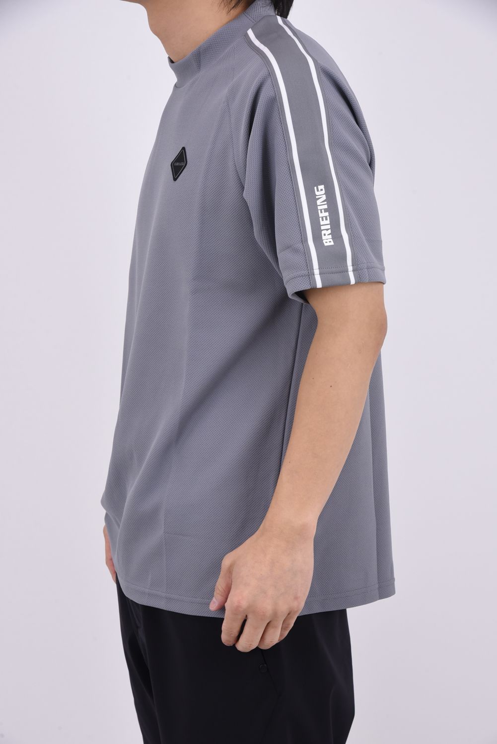 【26SS】 MEN'S LINE HIGHNECK RF / カノコ生地 ラインロゴテープ リラックスフィット モックネックTシャツ (グレー)