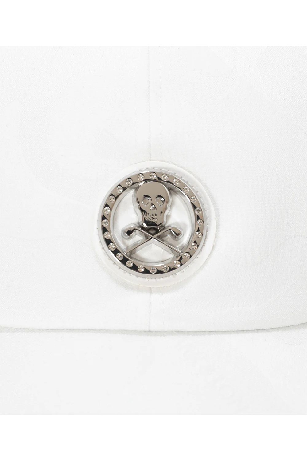 【26SS】 GAUGE CAMO LEATHER TRIM CAP / カモフラージュパターン 異素材切り替え メタルプレート ベースボールキャップ (ホワイト)