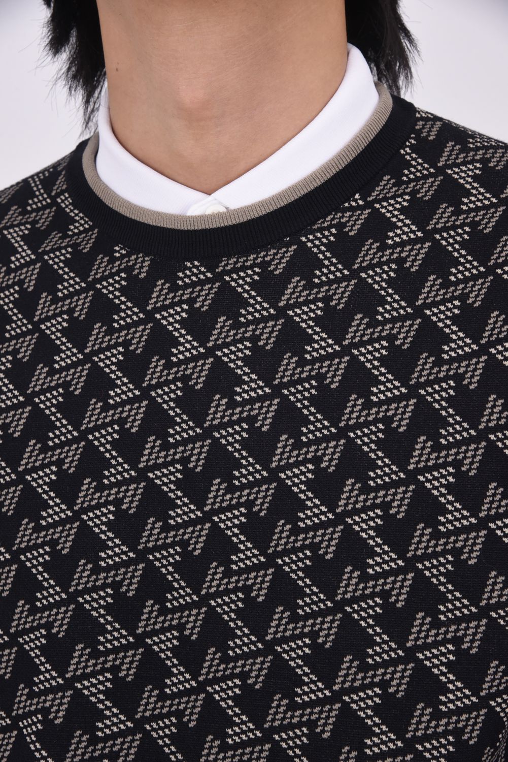 【25AW】 GM JACQUARD LIGHT KNIT / GMジャカード クルーネック ライトニット (ブラック)*