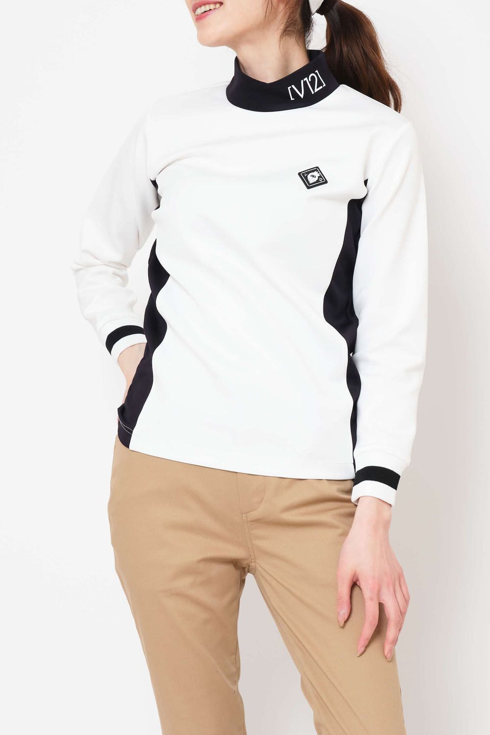 【レディース】 RIB MOCK / バイカラー ロングスリーブ モックネック （ホワイト）