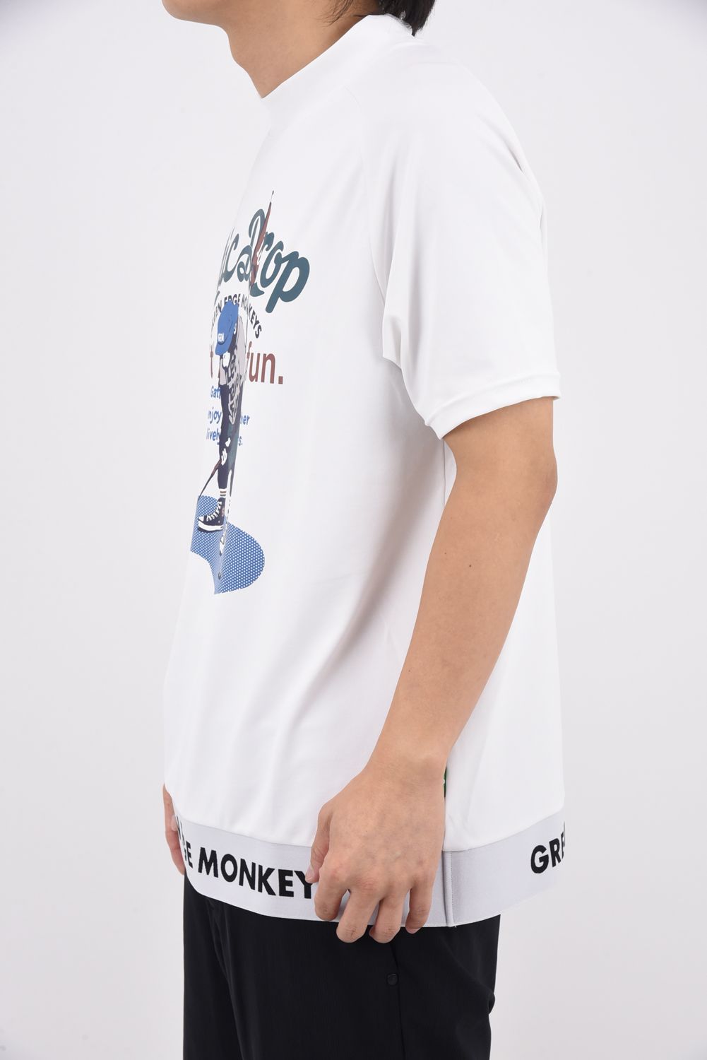 【26SS】 RIBBED HEM MOCK NECK / モンキーデザインプリント ヘムリブ モックネックTシャツ (ホワイト)