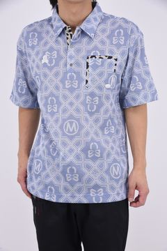 【26SS】 DOMINANT MESH SHIRT / ジオメトリックパターン総柄 ジャパンメイド メッシュポロシャツ (サックス)